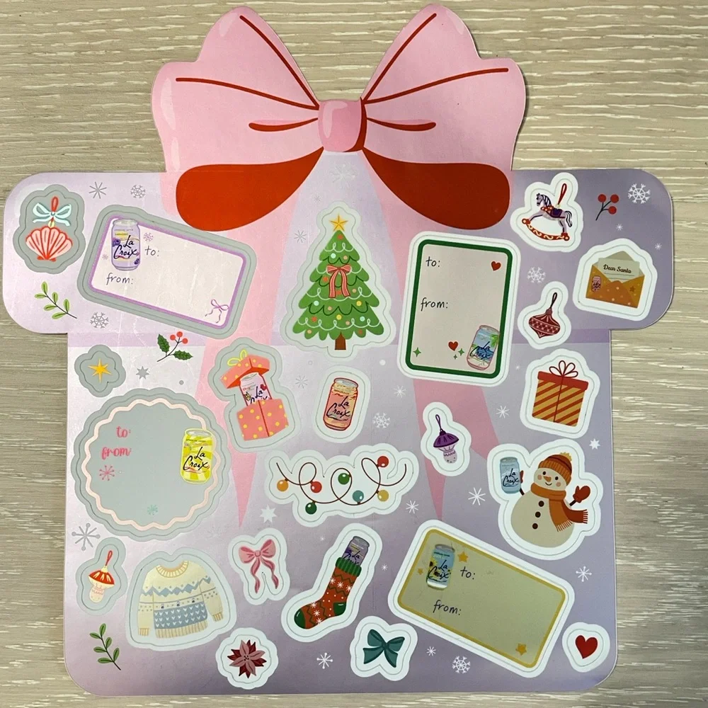 Festive LaCroix Holiday Christmas Gift Tags Sticker Sheet and Wrapping Paper Set